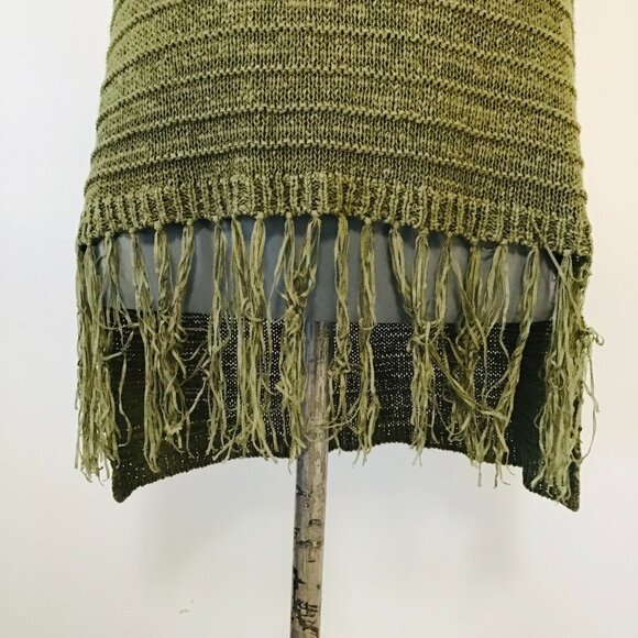 Esprit Olive Green Sleeveless Cowlneck Fringe Front Knit Top Size XL - Picture 3 of 13